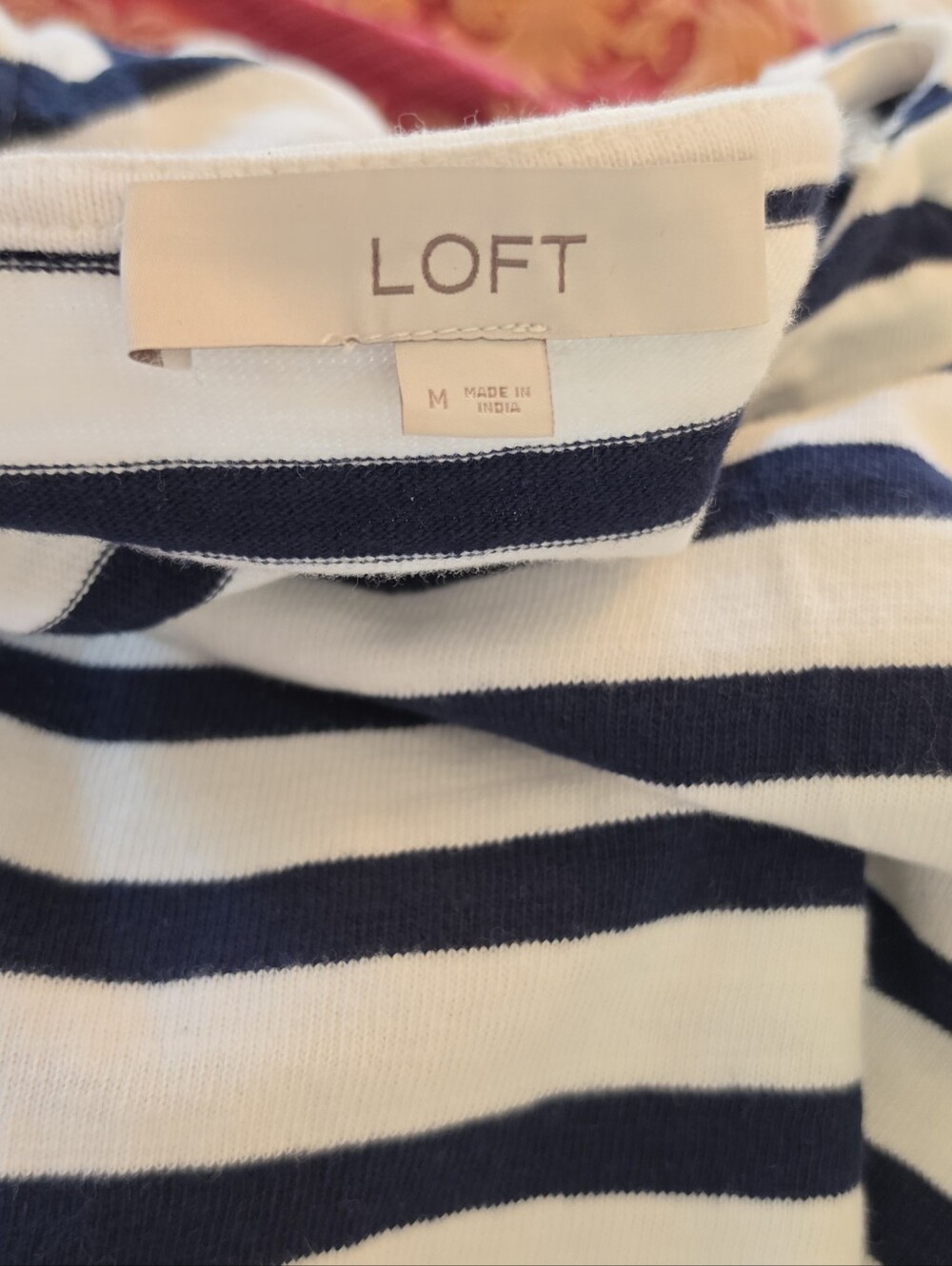 LOFT Navy 100% Cot White Striped Short Sleeve Boatneck Top with Shoulder Buttons - Picture 7 of 8